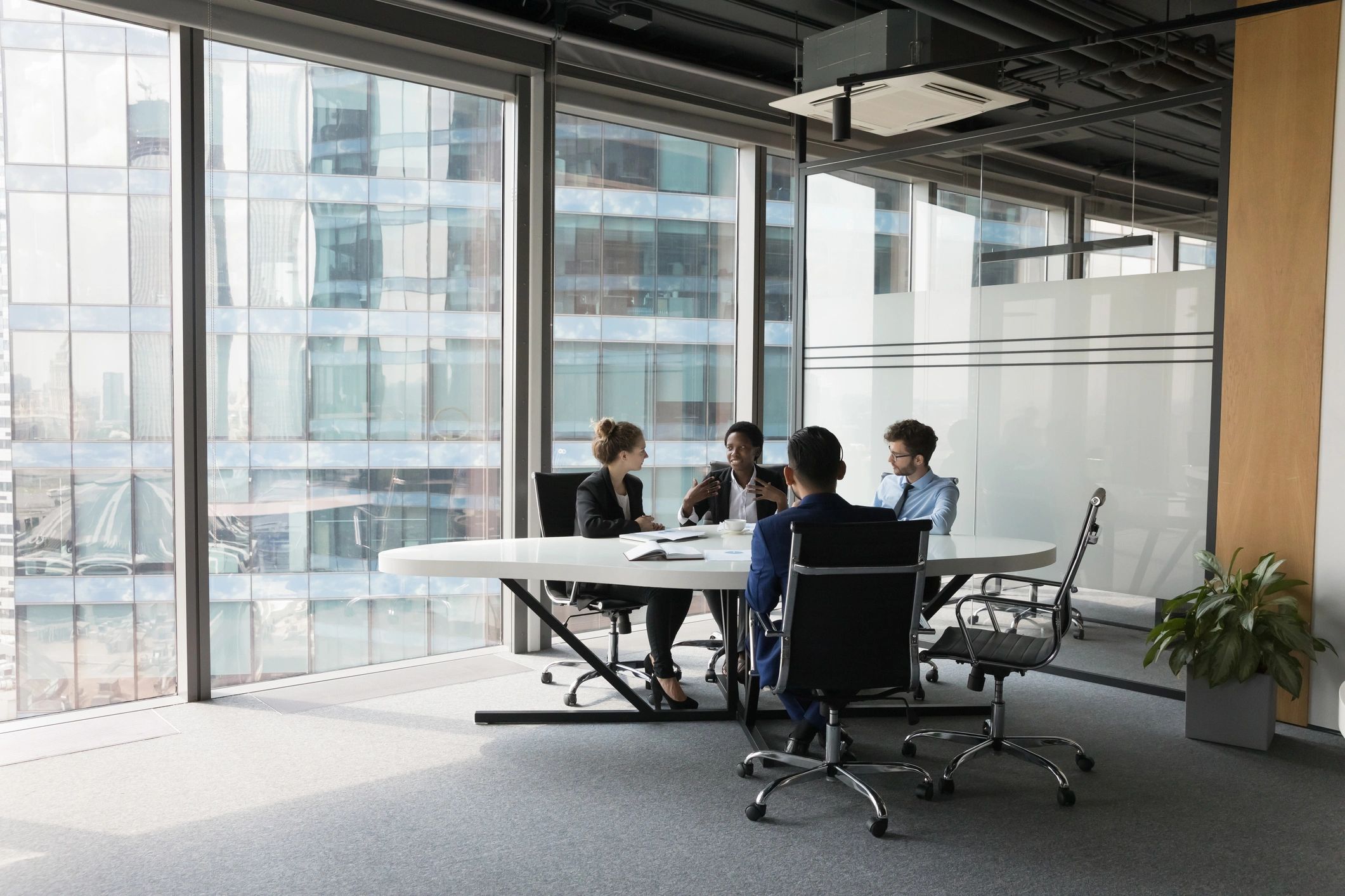 Diverse business team in a modern meeting room