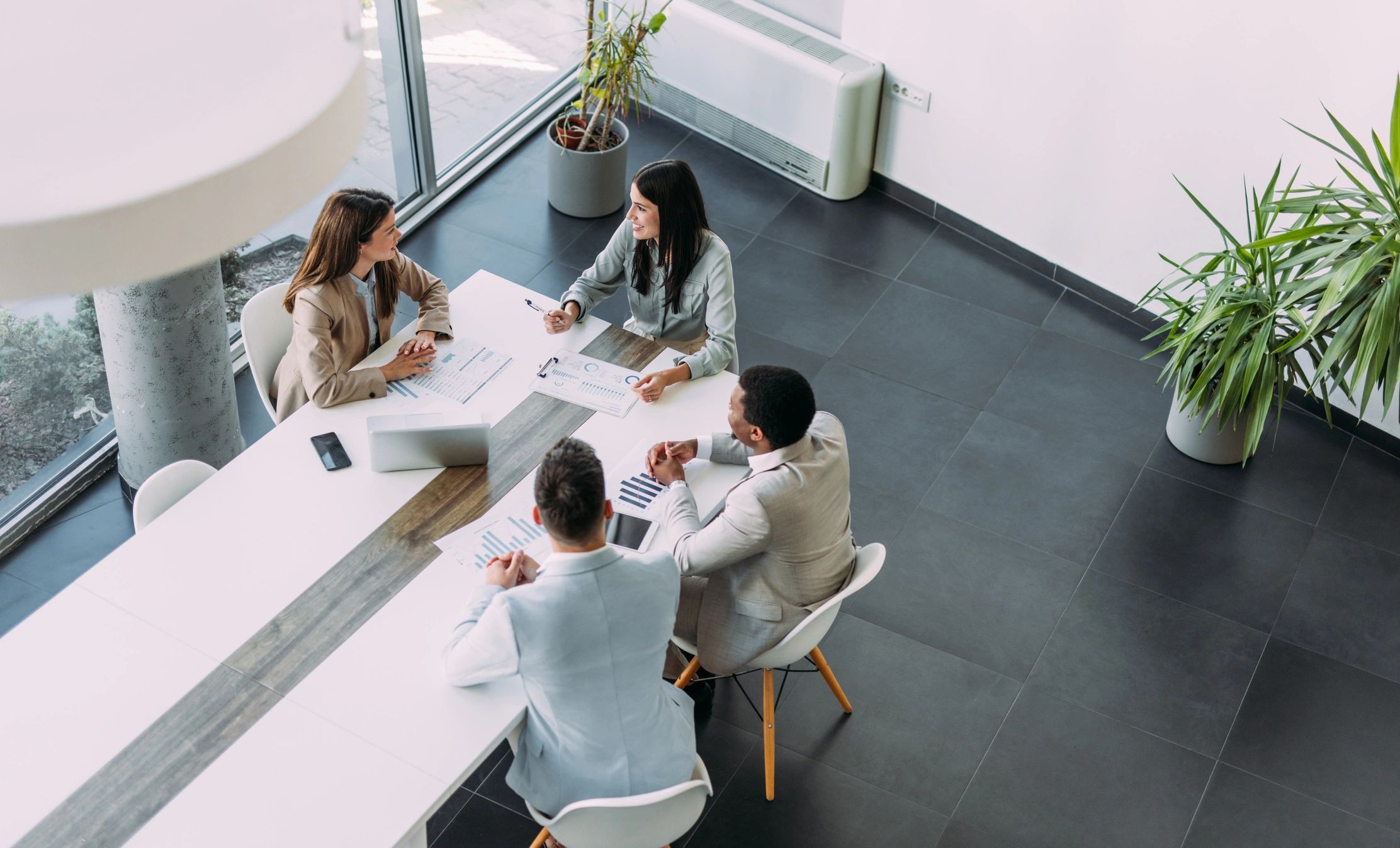 Business team reviewing strategy in a meeting